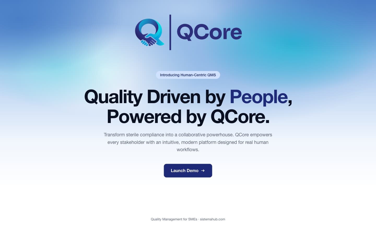 QCore — human-centric QMS landing page